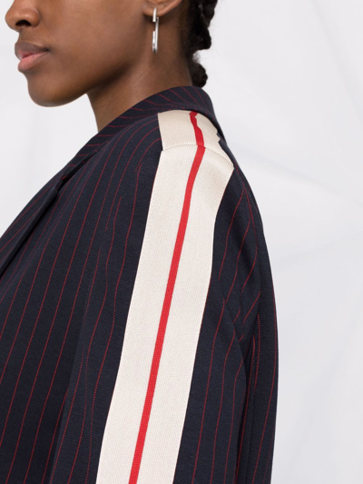 Palm Angels Blue Pinstriped Single Breasted Blazer With Side Stripe Detail In Blau