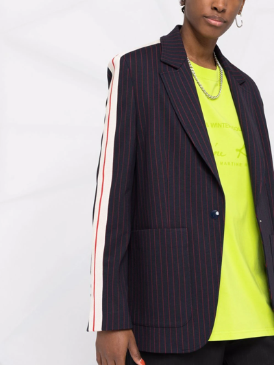 Palm Angels Blue Pinstriped Single Breasted Blazer With Side Stripe Detail In Blau