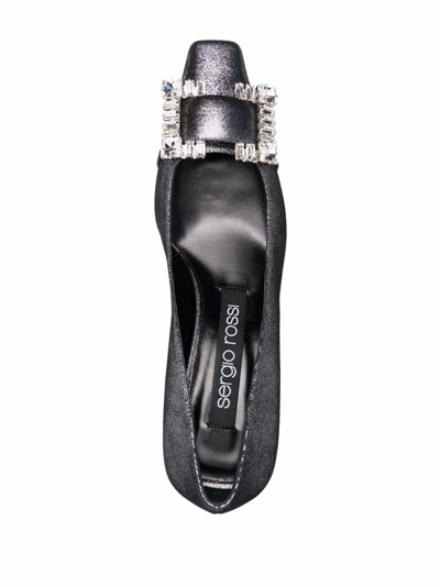 Shop Sergio Rossi Crystal-embellished Square-toe Pumps In Black