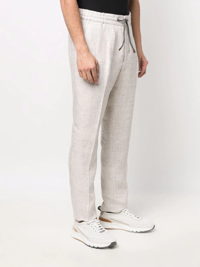 Shop Brunello Cucinelli Drawstring Linen Trousers In Nude