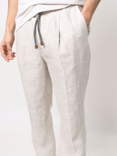 Shop Brunello Cucinelli Drawstring Linen Trousers In Nude