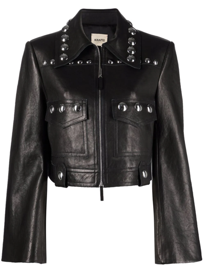 Khaite Lyle Cropped Studded Leather Jacket In Black | ModeSens