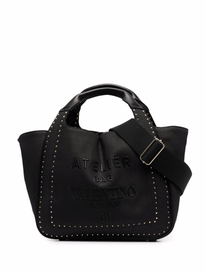 Shop Valentino Logo-embroidered Rockstud Tote Bag In Schwarz