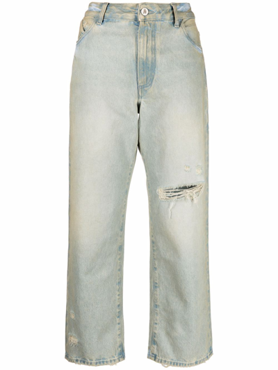 Shop Attico Distressed Effect Wide-leg Jeans In Blau