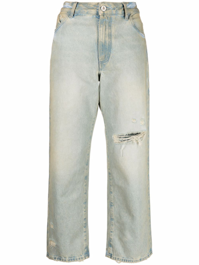 Attico Rachel Faded Cotton Denim Flared Jeans In Blau