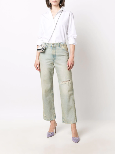 Attico Rachel Faded Cotton Denim Flared Jeans In Blau
