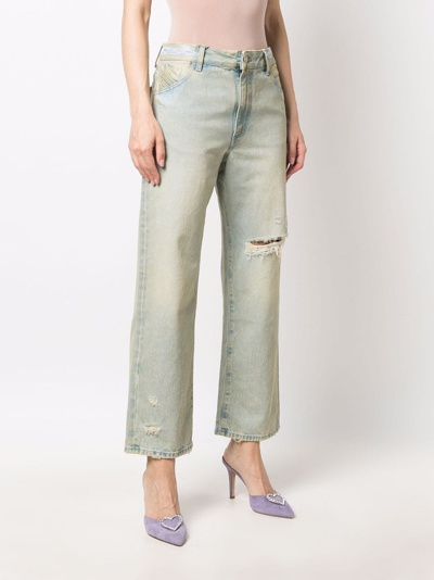 Attico Rachel Faded Cotton Denim Flared Jeans In Blau