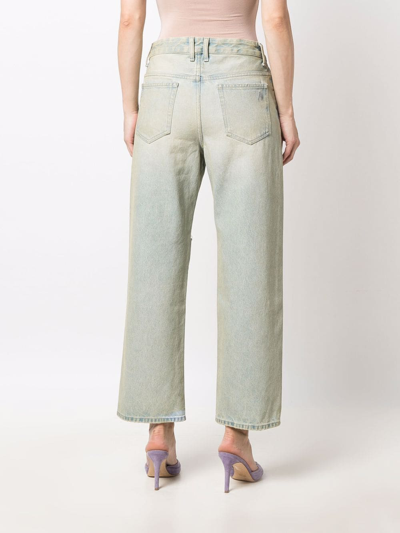 Attico Rachel Faded Cotton Denim Flared Jeans In Blau