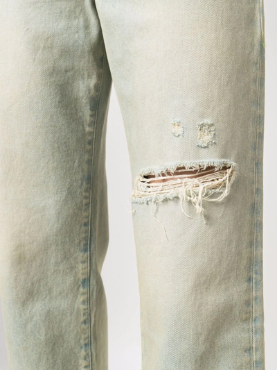 Attico Rachel Faded Cotton Denim Flared Jeans In Blau