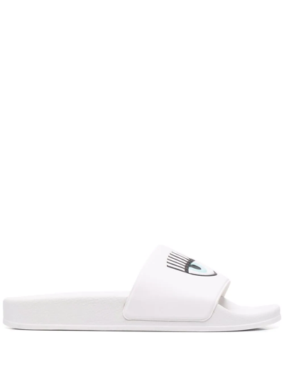 Shop Chiara Ferragni Logo-print Pool Slides In White
