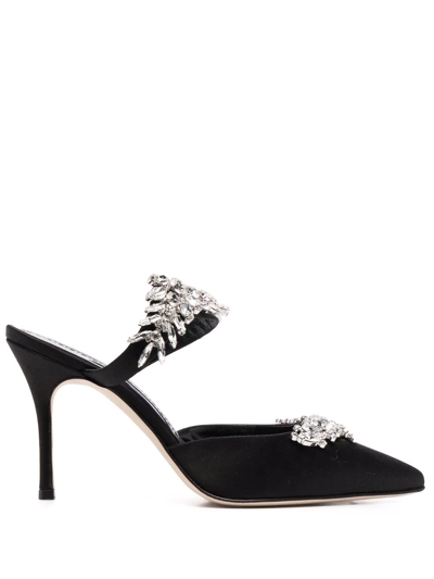 Shop Manolo Blahnik Lurum Crystal-embellished Mules In Schwarz