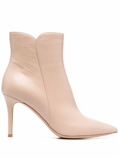 Shop Gianvito Rossi Levy 85mm Pointed Toe Ankle Boots In Nude