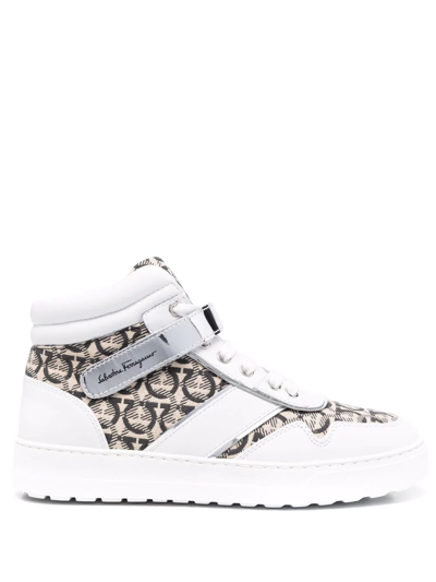 Ferragamo High Top Gancini Sneaker In Weiss