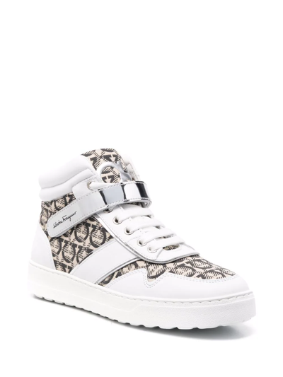 Ferragamo High Top Gancini Sneaker In Weiss