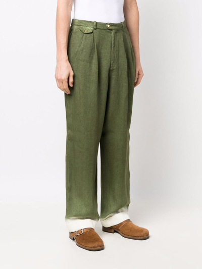Shop Nick Fouquet Wide-leg Contrast-cuff Trousers In Green