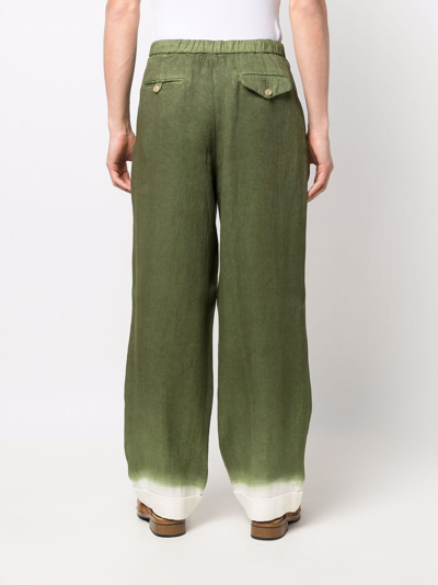 Shop Nick Fouquet Wide-leg Contrast-cuff Trousers In Green