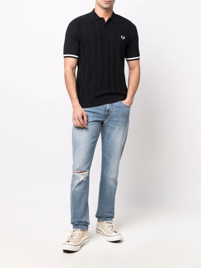 7 For All Mankind Ripped-knee Straight-leg Jeans In Blau
