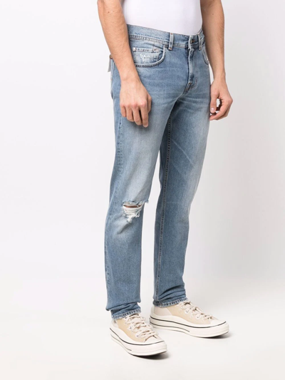 7 For All Mankind Ripped-knee Straight-leg Jeans In Blau