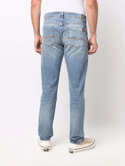 7 For All Mankind Ripped-knee Straight-leg Jeans In Blau