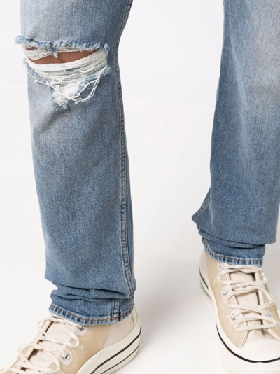 7 For All Mankind Ripped-knee Straight-leg Jeans In Blau