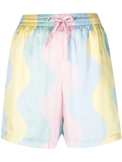 Shop Casablanca Wave-print Silk Shorts In Gelb