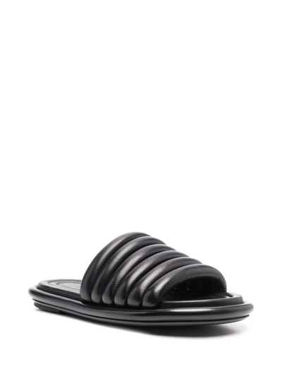 Shop Marsèll Ribbed Leather Slides In Schwarz