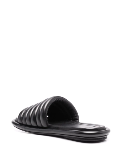 Shop Marsèll Ribbed Leather Slides In Schwarz