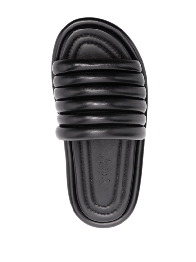 Shop Marsèll Ribbed Leather Slides In Schwarz