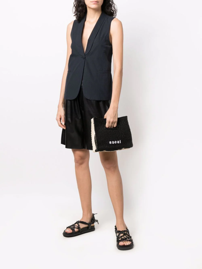 Sacai Logo-embroidered Woven Shopper In Nude