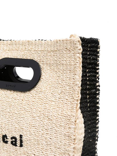 Sacai Logo-embroidered Woven Shopper In Nude