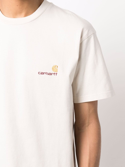 Shop Carhartt Logo-embroidered Organic Cotton T-shirt In Nude