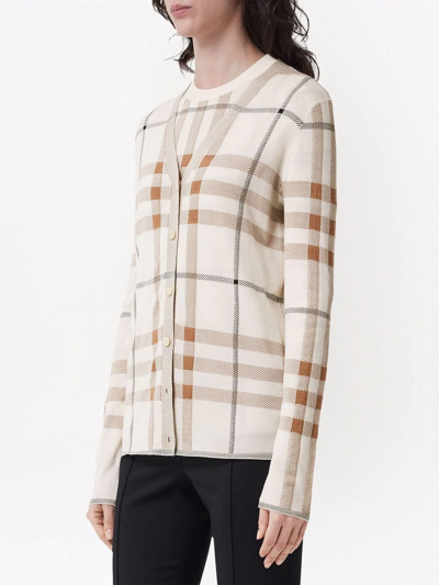 Shop Burberry Check-pattern Cardigan In Nude