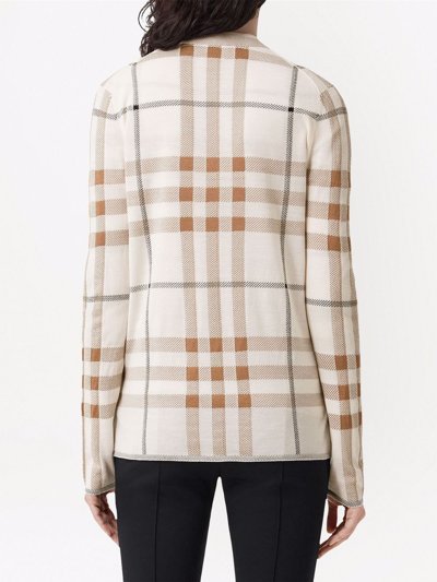 Shop Burberry Check-pattern Cardigan In Nude