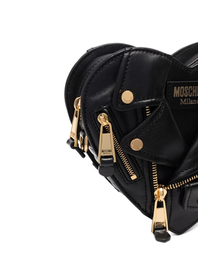 Shop Moschino Heart Biker Leather Crossbody Bag In Schwarz