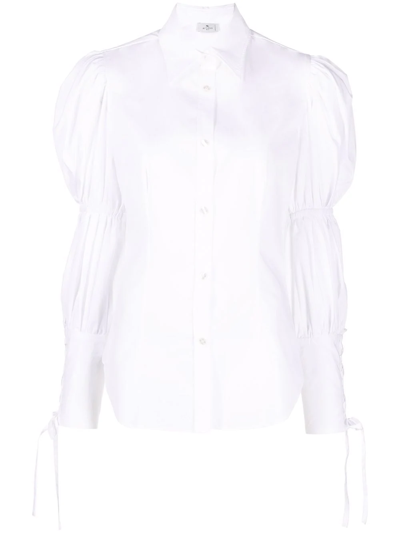 Shop Etro Long Puff-sleeved Cotton Shirt In Weiss