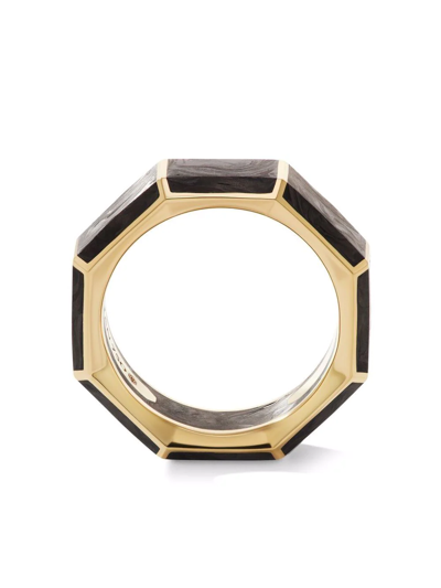 David Yurman Faceted 18k Yellow Gold Band Ring With Forged Carbon In M88bfg