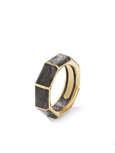 David Yurman Faceted 18k Yellow Gold Band Ring With Forged Carbon In M88bfg