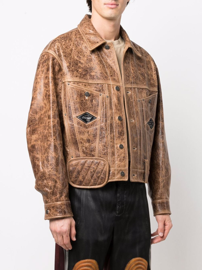 Shop Diesel Vintage-look Leather Bomber Jacket In Brown