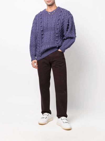 Pre-owned Issey Miyake 1980s Chunky Cable-knit Jumper In Purple