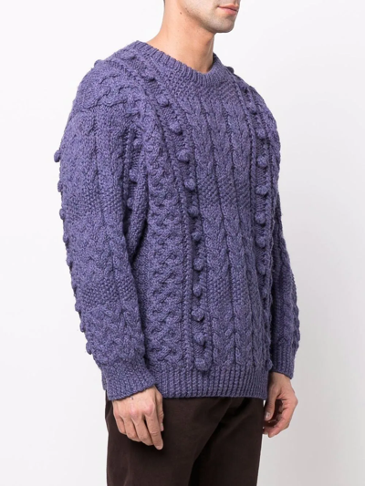 Pre-owned Issey Miyake 1980s Chunky Cable-knit Jumper In Purple