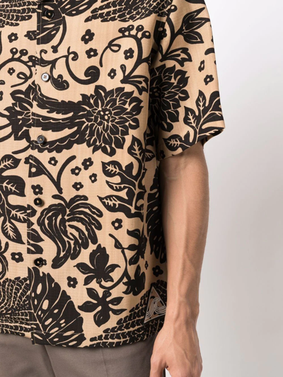 Shop Jil Sander Leaf-print Cotton Shirt In Neutrals