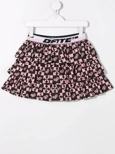 Shop Off-white Monogram-print Ruffle Skirt In Black