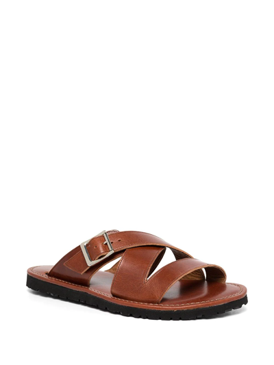 Shop Junya Watanabe Crossover Buckle-strap Leather Sandals In Brown