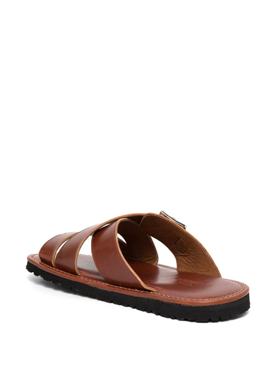 Shop Junya Watanabe Crossover Buckle-strap Leather Sandals In Brown
