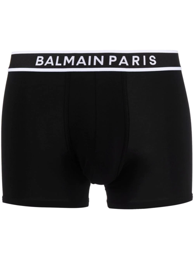 Shop Balmain Logo-waistband Boxers In Black