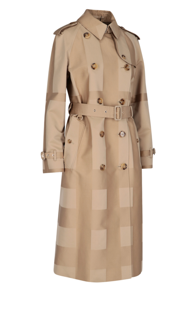 Shop Burberry Tartan Trench Coat In Neutrals