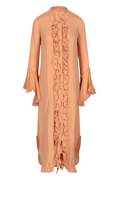 Shop Khaite Rouches Details Long Dress In Neutrals