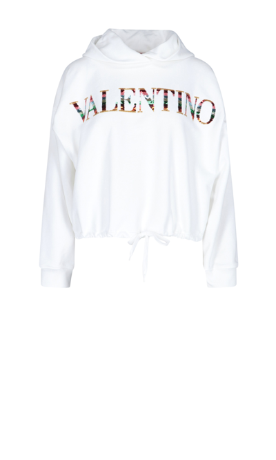 Shop Valentino Sweatshirt Crop Embroidery Logo Paillettes