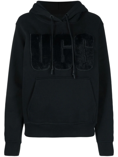 Shop Ugg Faux-fur Logo-embossed Hoodie In Schwarz