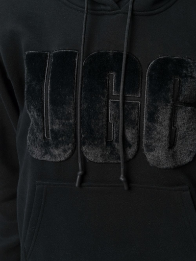 Shop Ugg Faux-fur Logo-embossed Hoodie In Schwarz